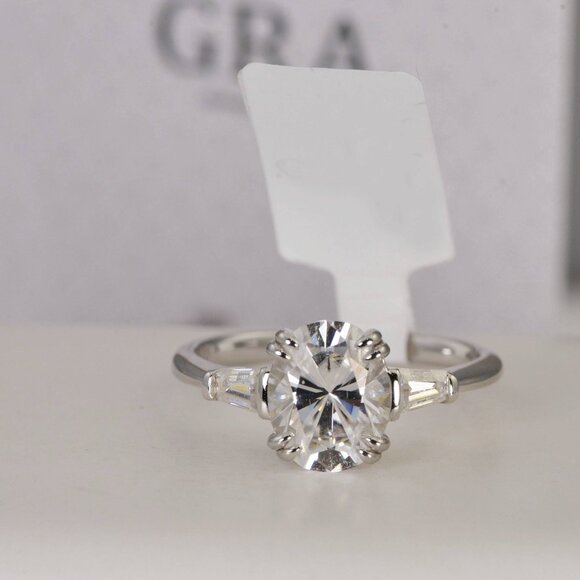 Certified Oval Cut 925 Sterling Real Moissanite Ring - Picture 5 of 7